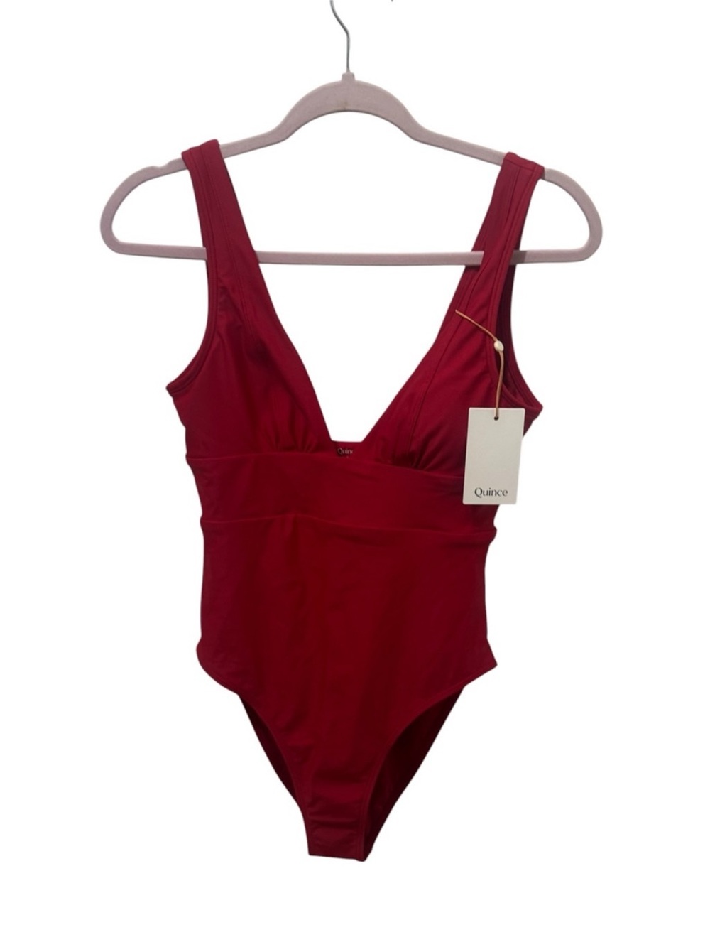 Quince Italian Plunge One Piece Swimsuit Red Size Medium